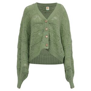 Farm Rio Buttoned Knitted Cardigan in Green Acrylic